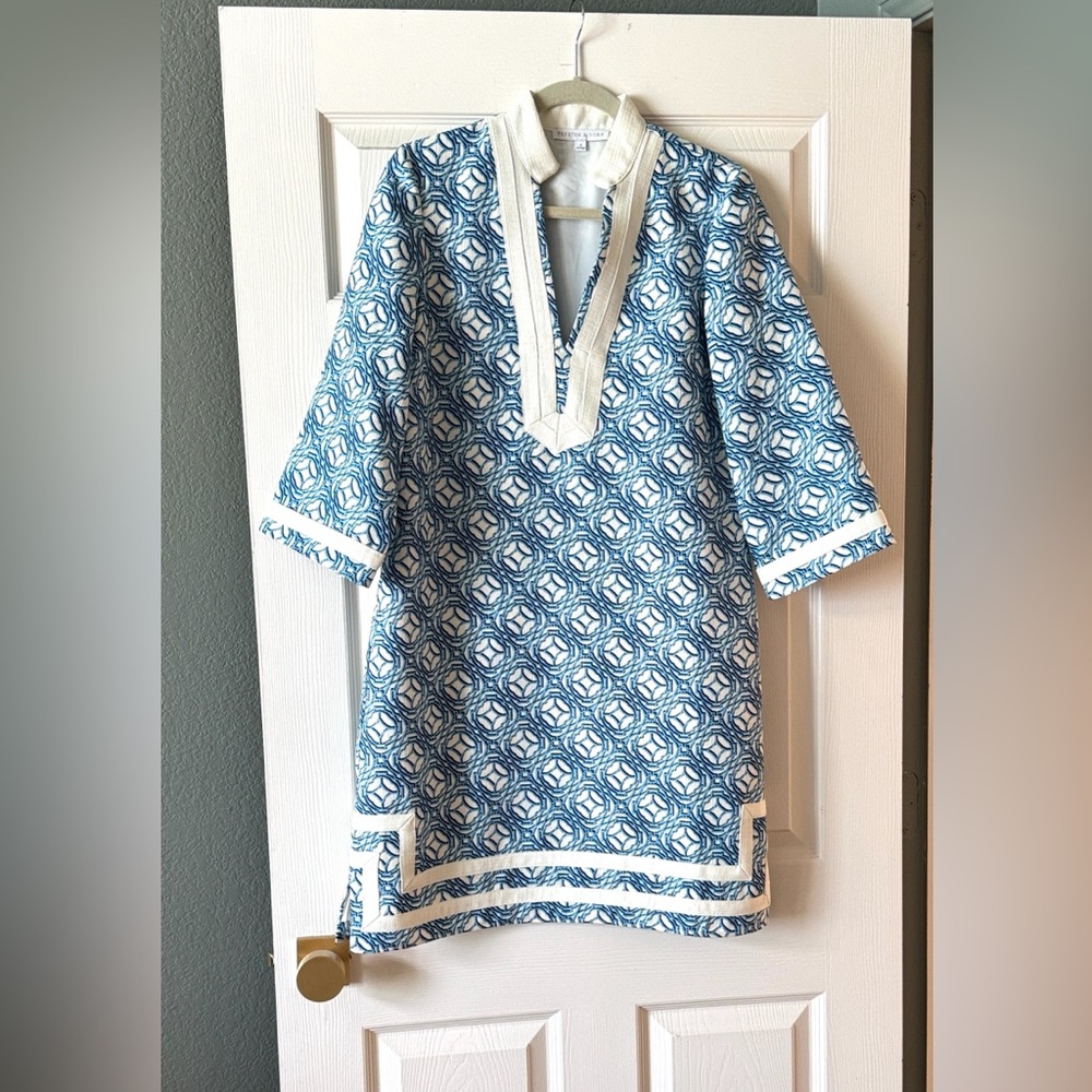 Preston & York Blue and Cream Textured Collar Dress
